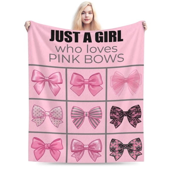 Pink Bow Blanket Soft Cozy Flannel Fleece, Gift for Women Men, Portable Warm Throw for Sofa and Office Chair, All Season Multi Purpose Wrap 50x40