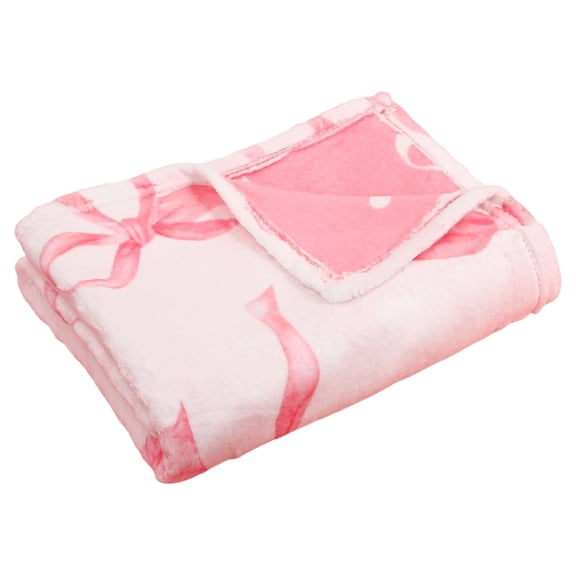 Pink Bow Blanket with Soft Bows, 27.5x39.4 inches Cute Pink Halloween Bow, Plush Blanket for Sofa, Gift for Preppy Female Flirty Decoration