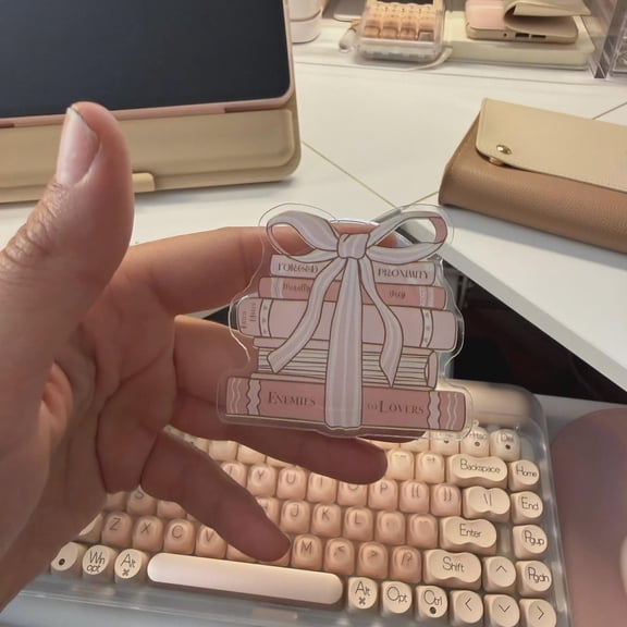 Pink Bow Book Stack Phone Grip, MagSafe Compatible