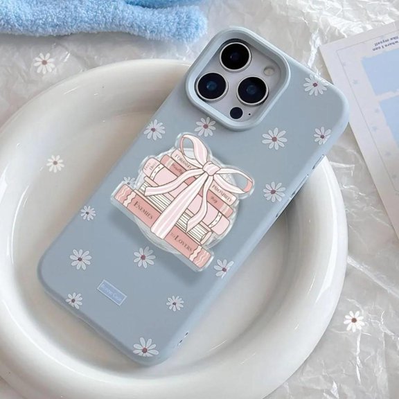 Pink Bow Book Stack Phone Grip, Phone Holder Compatible