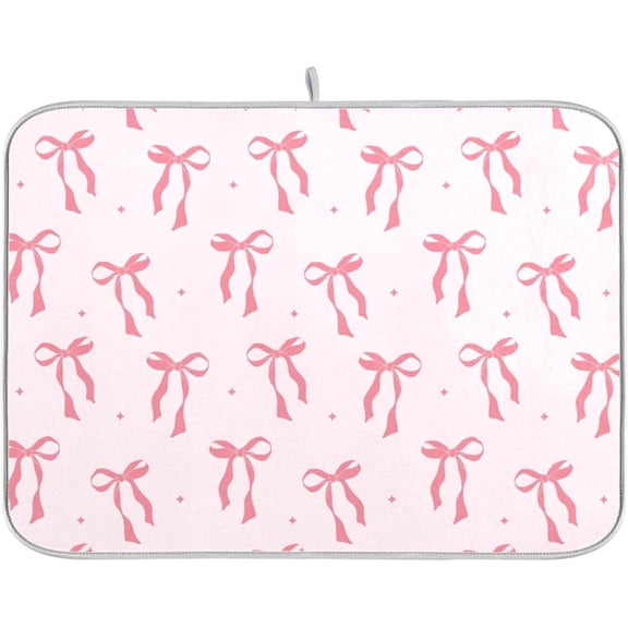 Pink Bow Bowknot Dish Drying Mat for Kitchen Countertop 16x18 Rectangle Small Drying Mat Reusable Quick Dry Dish Sink Absorbent Mats Dishwasher Easy Clean Decorative Home Decor Essentials