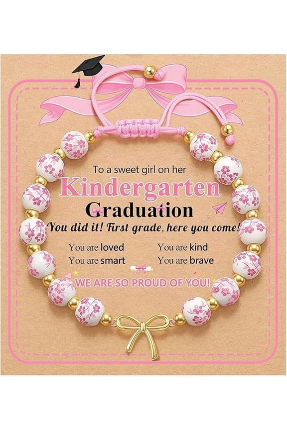Pink Bow Bracelet Graduation Gifts for Girls Kids Kindergarten 5th 8th Grade Graduation Birthday Christmas