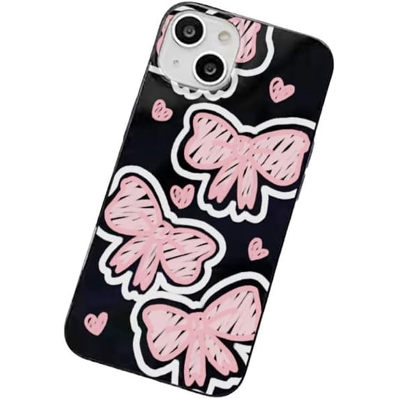 Pink Bow Butterfly Black Soft for iPhone Case (Black,iPhone 15 Pro Max)