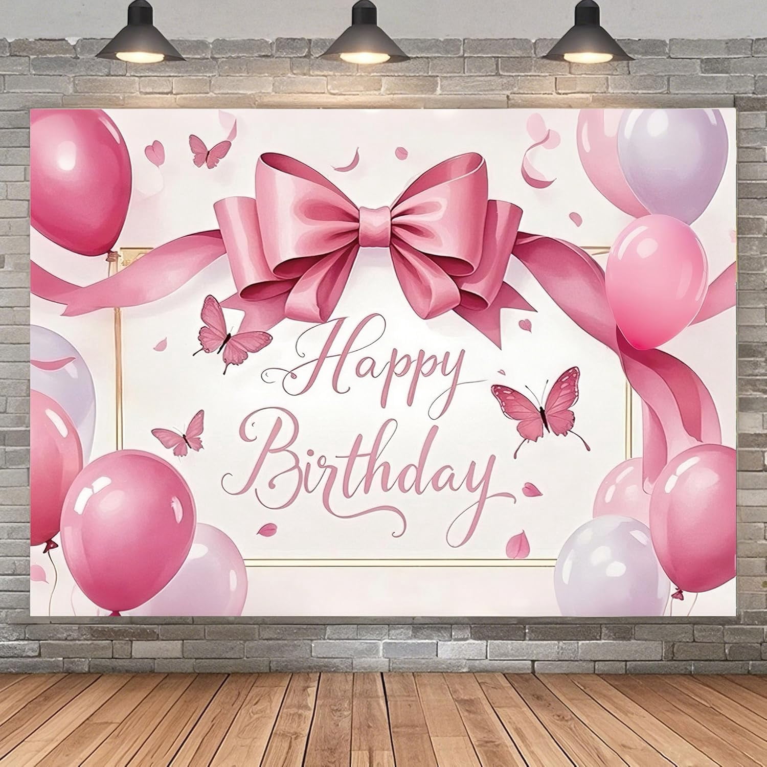 Birthday Backdrop Pink Bow Happy Birthday Banner 70.87x43.31 Inches ...