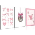 thumbnail image 1 of Pink Bow Canvas Wall Art Set of 3 Coquette Disco Ball Room Decor Aesthetic Pictures, Pink Loving Heart Paintings PostersJANS.NO1 Prints for Girls Bedroom Dorm Bathroom, 1 of 6