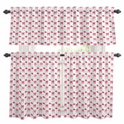 Pink Bow Cherry Kitchen Curtains Sets for Windows 36 Inch Length, Sweet Romantic Preppy Rod Pocket Window Treatments Tier Curtains and Valances Set for Bedroom/Bathroom