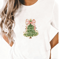 thumbnail image 1 of Pink Bow Christmas Tree Graphic Tee T-Shirt Tree Print Top Casual Short Sleeve Round Neck White S-5XL, 1 of 4