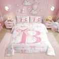 thumbnail image 1 of Pink Bow Comforter Set Full Size,Princess Style Bowknot Love Hearts Girly Fairy Bedding Set Young,Initial Letter B Chic Romantic Down Comforter,Kawaii Pink,3 Pcs 2 Pillowcases, 1 of 6