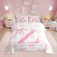 thumbnail image 1 of Pink Bow Comforter Set Twin Size,Princess Style Bowknot Girly Fairy Tale Bedding Set 2 Pcs ,Initial Letter Z Chic Romantic Down Comforter,Kawaii Pink,1 Pillowcase, 1 of 6