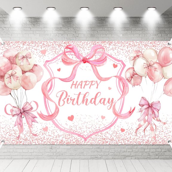 Pink Bow Coquette Birthday Backdrop Decorations Background