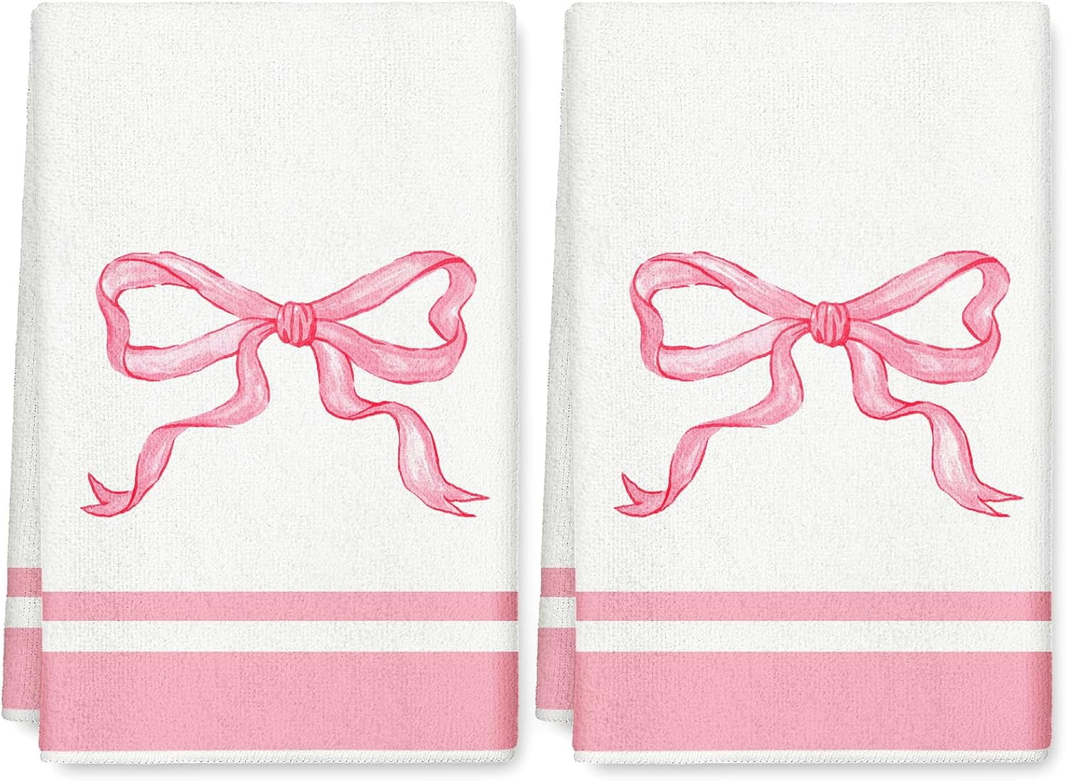 Pink Bow Coquette Kitchen Dish Towels 18 x 26 Inch Cute Bowknot ...