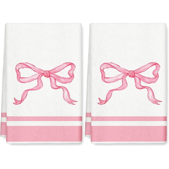 Pink Bow Coquette Kitchen Dish Towels 18 x 26 Inch Cute Bowknot Dishcloth Hand Drying Tea Towel Preppy Decor Towel for Wedding Birthday Bridal Shower Party Supplies, 2Pcs