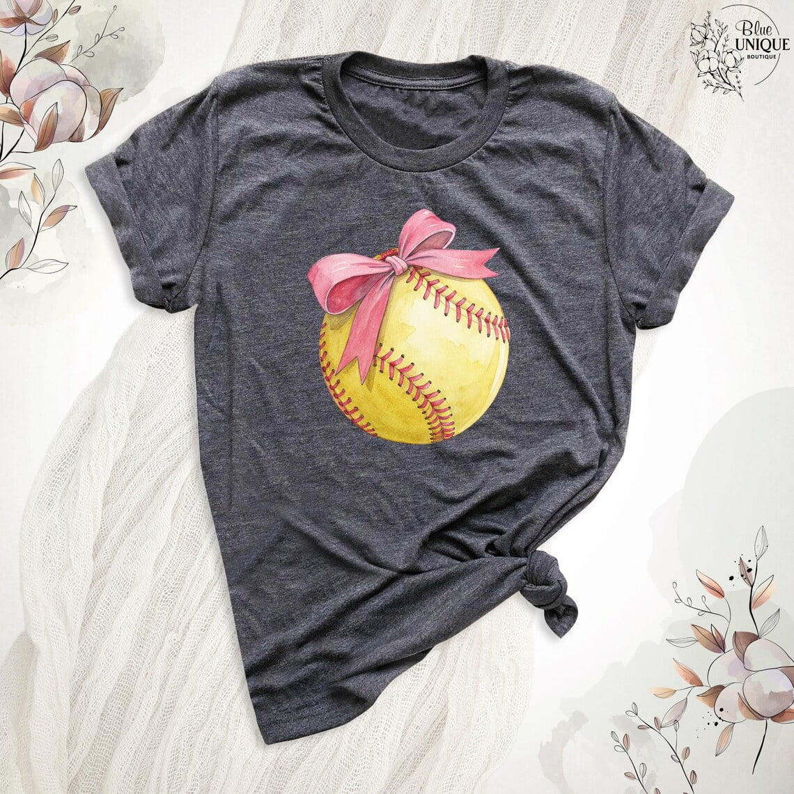 Pink Bow Coquette Softball Lover Shirt, Baseball Fan Shirts, Yellow Baseball Tee, Coquette Sportive Shirt, Baseball Birthday Mothers Day Tee, Full Size S-5XL
