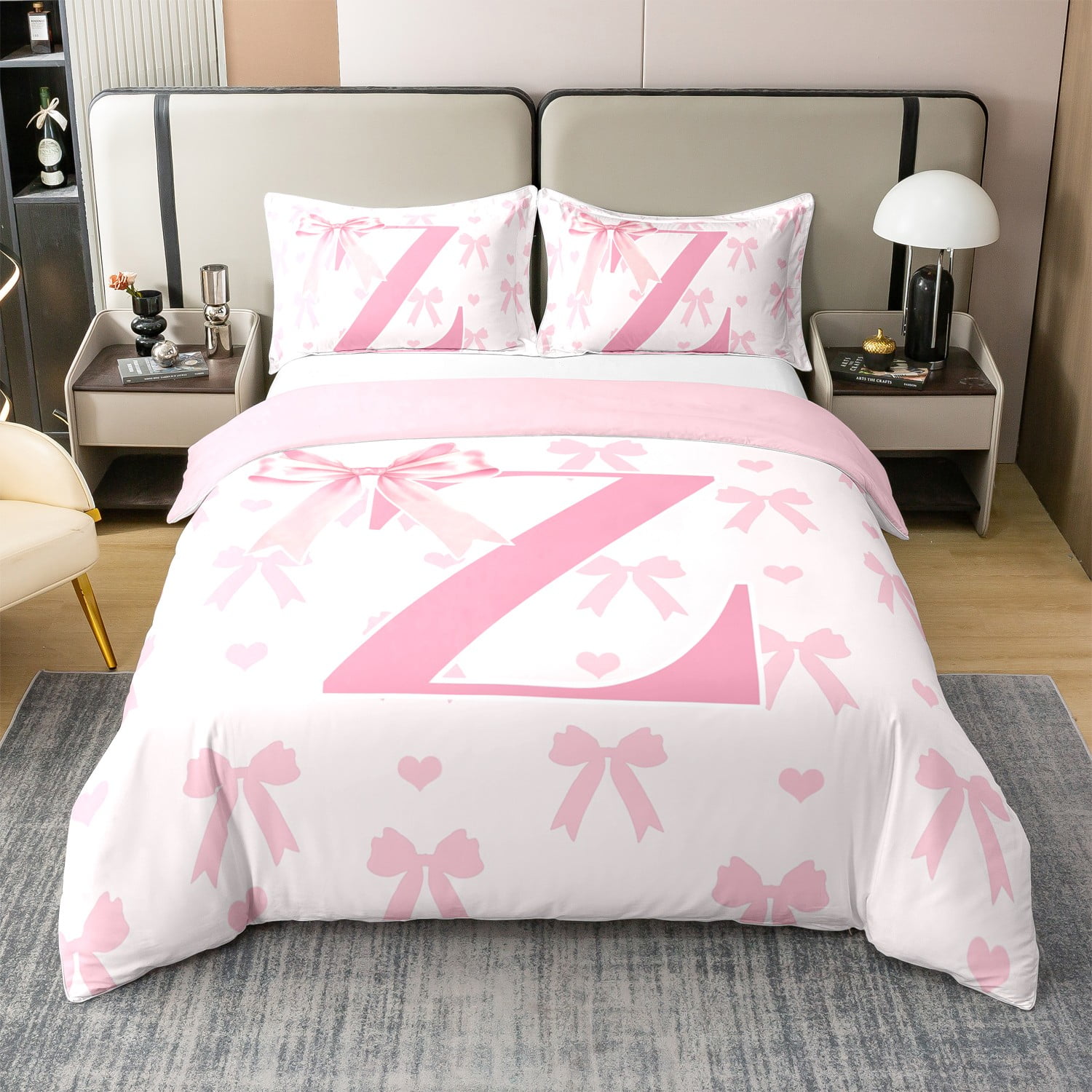 Pink Bow Cotton Duvet Cover Twin Size,Princess Style Bowknot Girly