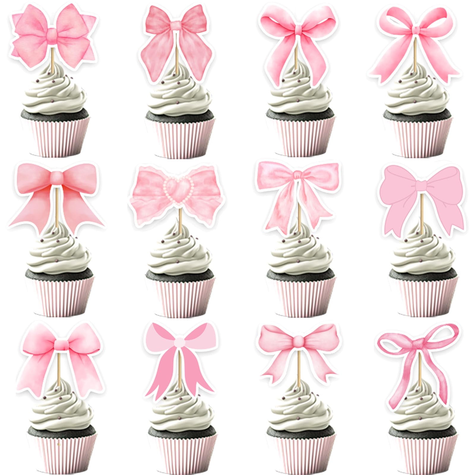 15PCS Pink Bow Cake Topper Set - Adorable Party Decor For Birthday, Baby Shower & Themed Celebrations