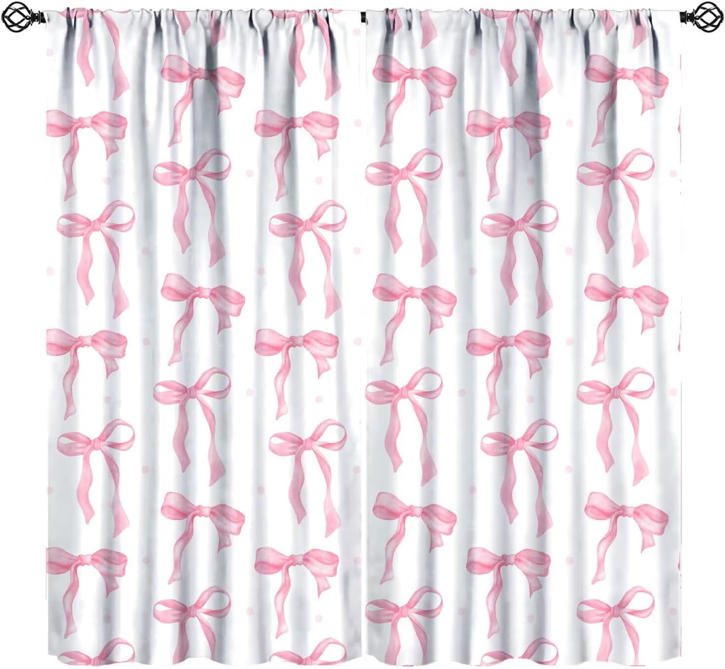 Pink Bow Curtains, Watercolor Cute Girls Pink Bow Modern Aesthetic Print Window Treatments for Kids Girl Bedroom Bathroom, 42x54in (No )