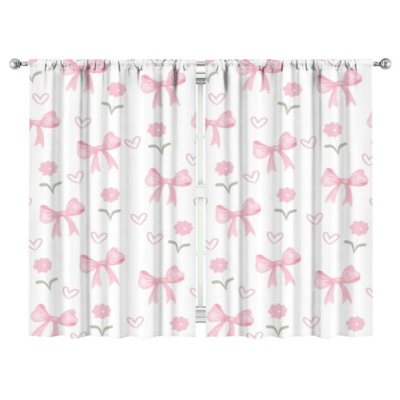 Pink Bow Curtains-blackout Curtains Bedroom Decor Living Room Darkening Grommet Window Drapes 2 Panels Set 52"x 84"