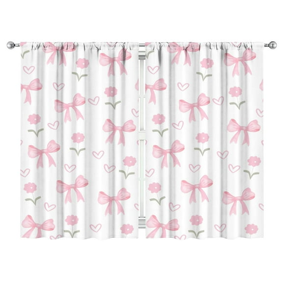 Pink Bow Curtains-blackout Curtains Bedroom Decor Living Room Darkening Grommet Window Drapes 2 Panels Set 52"x 84"