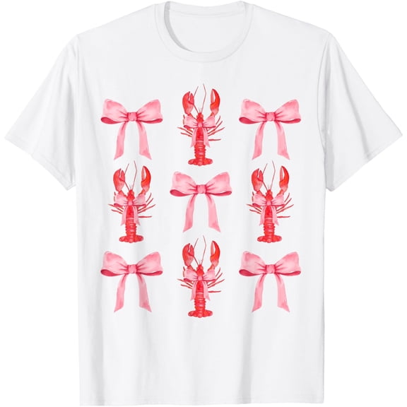 Pink Bow Cute Coquette Crawfish y2k Clean Girl Aesthetic T-ShirtMen and women, White T-shirt, size: Extra large