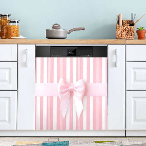 Pink Bow Dishwasher Magnet Cover Reuseable Refrigerator Magnet Cover Decal Kitchen Fridge Microwave Stickers Hoilday Party Decor 23 x 26 inch