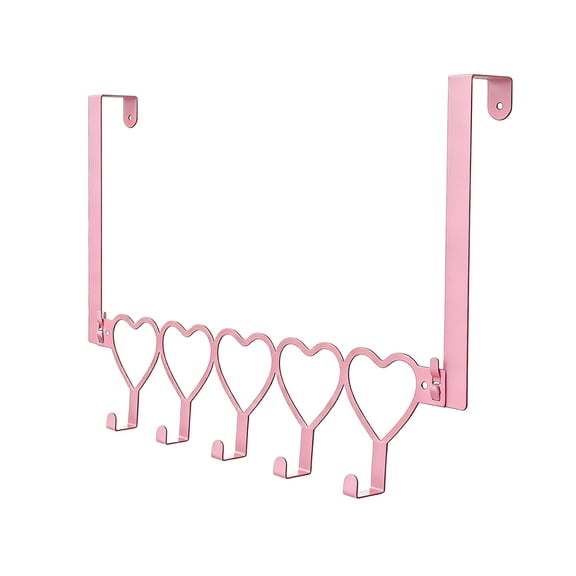 Pink Bow Over The Door Hooks Hanger Wall Mount Towel Hanger Door Holder Organizer 5 Hooks Farmhouse Rustic Coquettish Style Decor for Bedroom Bathroom Towel Hat Clothes