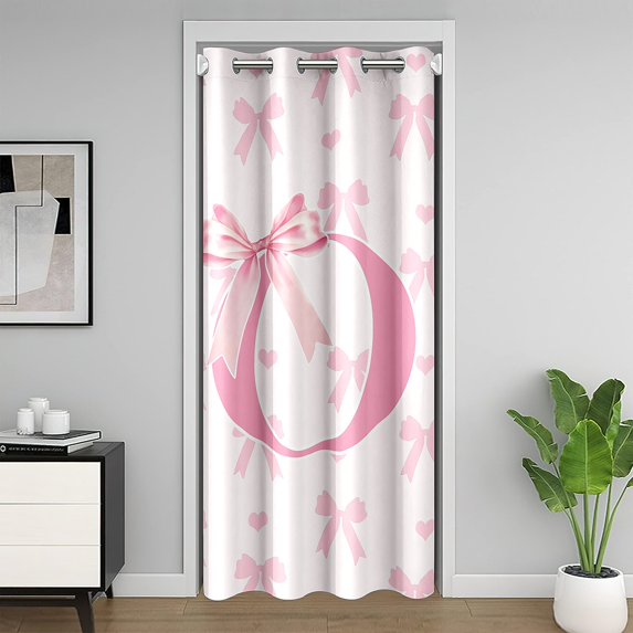 Pink Bow Doorway Curtain 1 Panel,Princess Style Bowknot Love Hearts Girly Fairy Closet Door Curtain for Bedroom Living Room,Initial Letter O Chic Romantic Privacy Door Drape,84"x42"