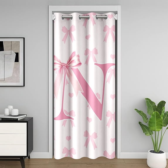 Pink Bow Doorway Curtain 80"x60" 1 Panel,Initial Letter N Chic Romantic Blackout Door Curtain for Bedroom,Princess Style Bowknot Love Hearts Girly Fairy Closet Door Curtain Adults