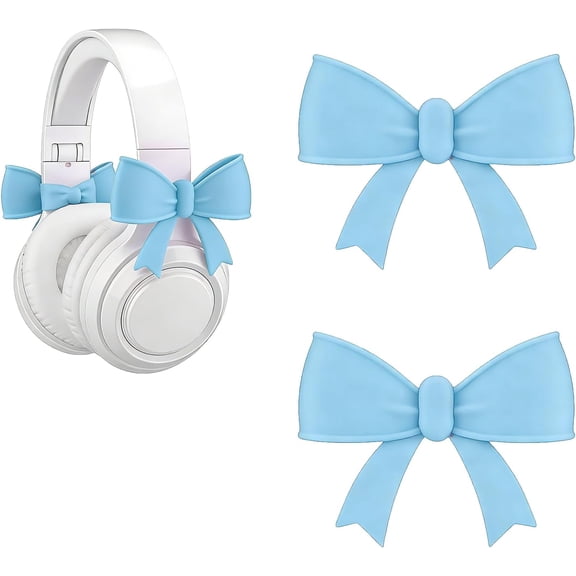 Pink Bow Earphone Accessories 2-piece Set - Cute Cat Ear Earphone Cover, Game Earphone Decoration, Girl Earphone Charm Game Gift, Ribbon (Blue)T