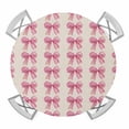 thumbnail image 1 of Pink Bow Elastic Fitted Round Table Cover Linen Background Waterproof Outdoor Tablecloth for Holiday Party, Picnic, Patio & Dining Fits Tables Up to 55"-60", 1 of 8