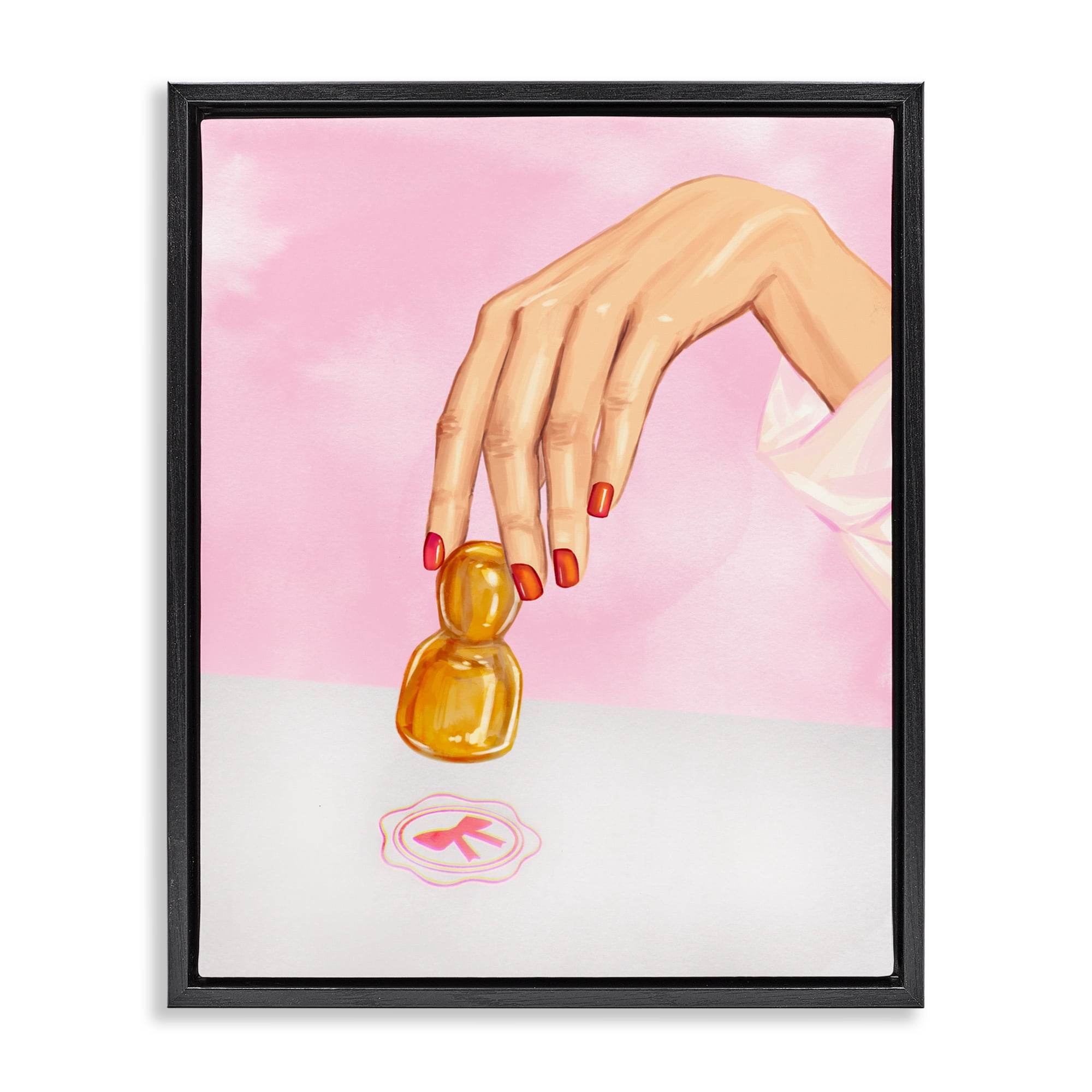 Pink Bow Fashion Stamper Black Framed Floater Canvas Wall Art, design by Ziwei Li