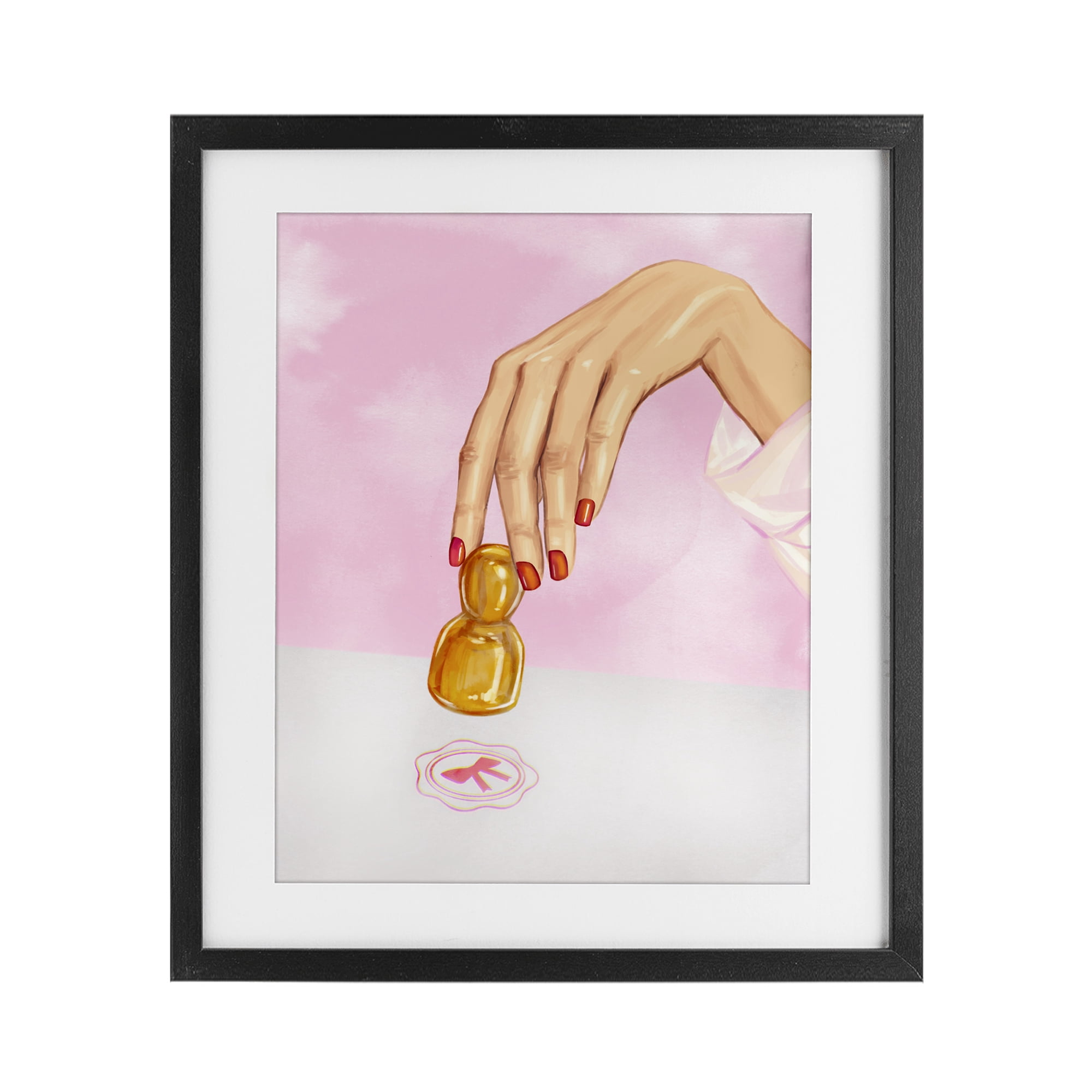 Pink Bow Fashion Stamper Black Framed Print Under Glass, design by Ziwei Li
