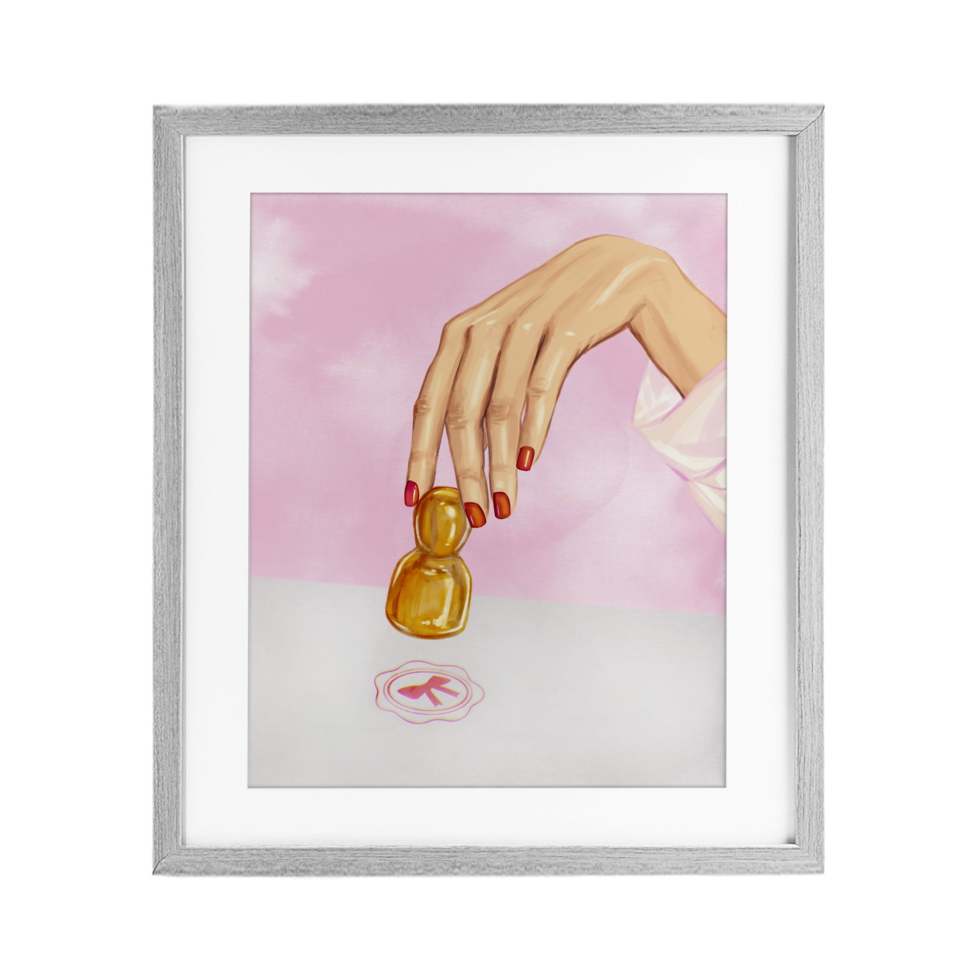 Pink Bow Fashion Stamper Gray Framed Print Under Glass, design by Ziwei Li
