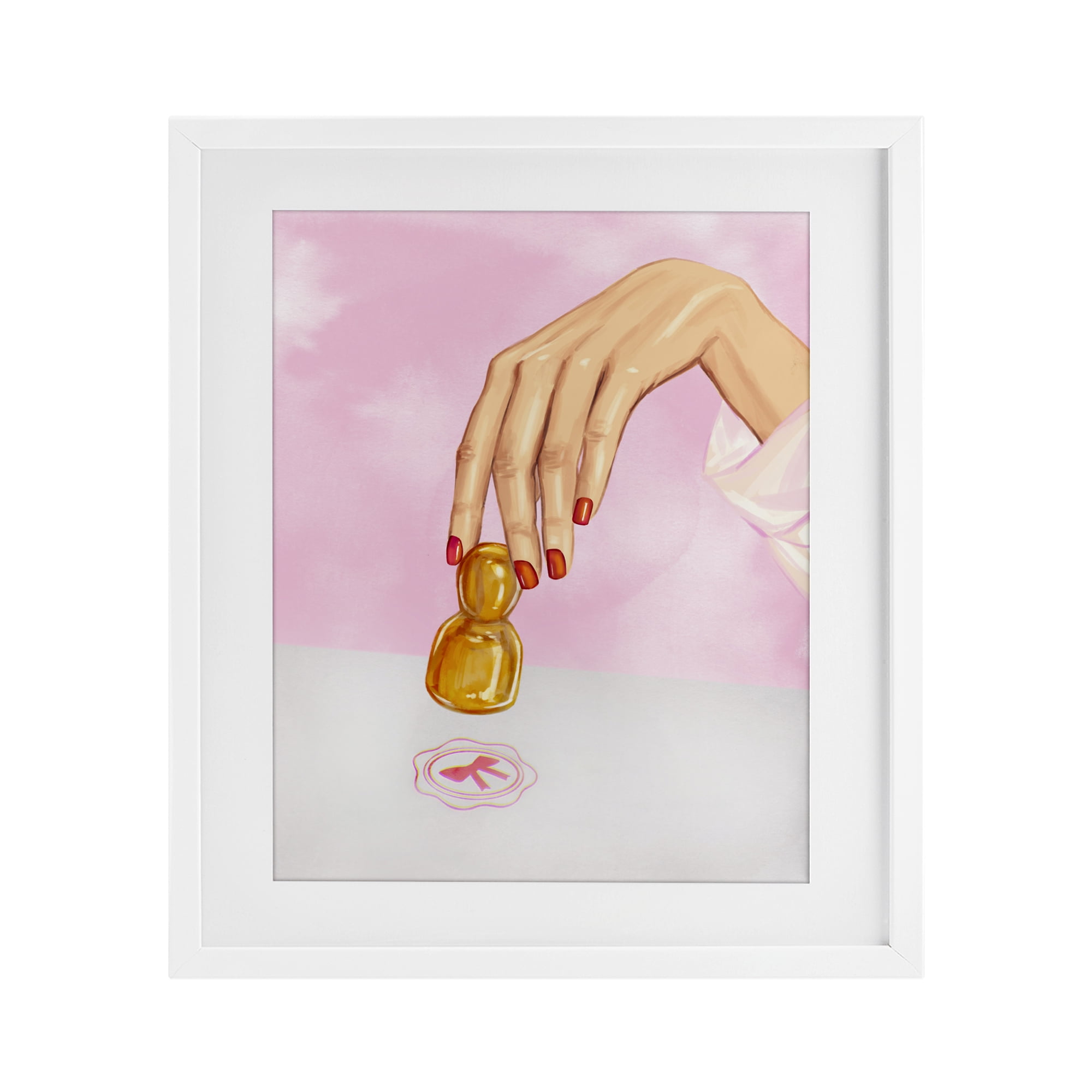 Pink Bow Fashion Stamper White Framed Print Under Glass, design by Ziwei Li