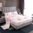 thumbnail image 1 of Pink Bow Fitted Sheet King Size with 2 Pillowcases,Princess Style Bowknot Love Hearts Girly Fairy Bed Sheet Set,Initial Letter L Chic Romantic Top Flat Sheet Microfiber Breathable, 1 of 6