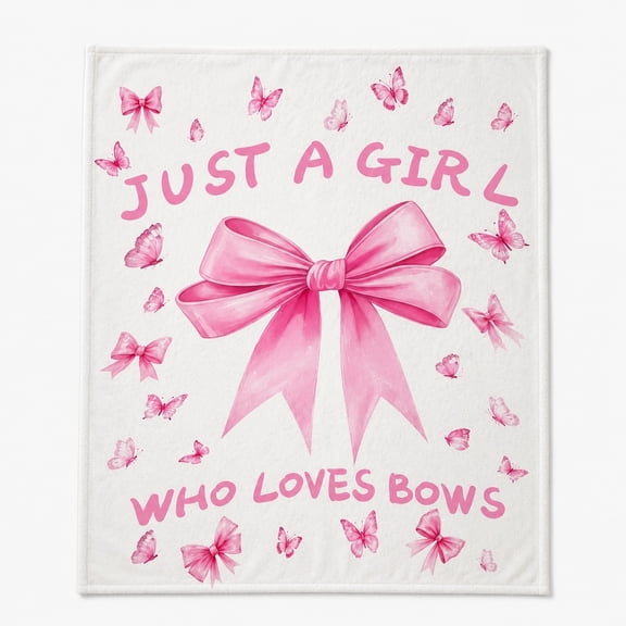 Pink Bow Fleece Throw Blanket, Soft 280 GSM Polyester, 4 Sizes Available