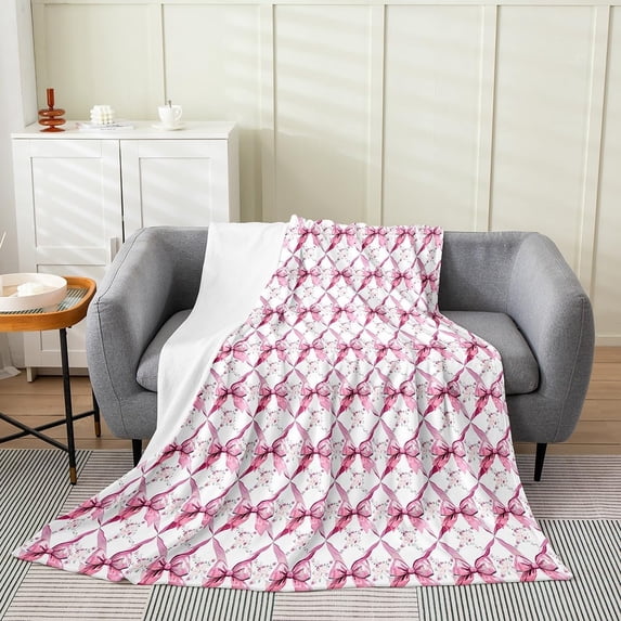 Pink Bow Floral Blanket Baby 30"x40" Cute Bowknot Plush Throw Blanket, for Kids Boys Girls Decor Elegant Bow Flannel Fleece Blanket Microfiber Bow Bedroom