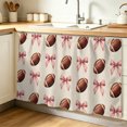 thumbnail image 1 of Pink Bow Football Cabinet Curtain 32"Wx55"L, Dustproof Pantry Door Curtain with Self Adhesive Tape, Modern Game Balls Retro Burlap Tall Storage Cover Privacy Drape for Bathroom Kitchen Laundry Room, 1 of 9