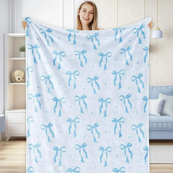 Pink Bow Fuzzy Blanket Cute Bowknot Throw Blanket Bowtie Cozy Flannel Blanket for Valentine's Day Home Bed Sofa Couch Chair, 50 x 60 Inch