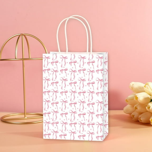 Pink Bow Gift Bag Paper Bag Holiday Favor Tote Bag Mother's Day Gift Packaging
