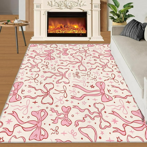 Pink Bow Girls Room Rug - Modern Abstract Bow Bedroom Rug Abstract Geometric Area Rug Pink Area Rug Apply To Living Room Bedroom 3x5ft
