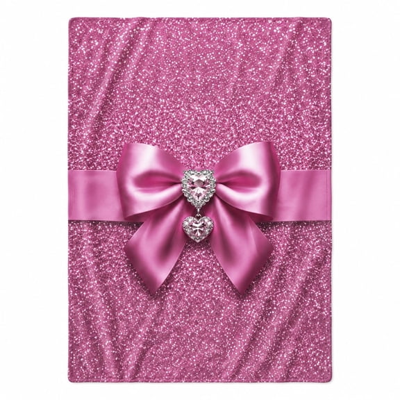Pink Bow Glitter Fleece Throw Blanket, Soft 280 GSM Polyester, Couch and Bed Home Decor