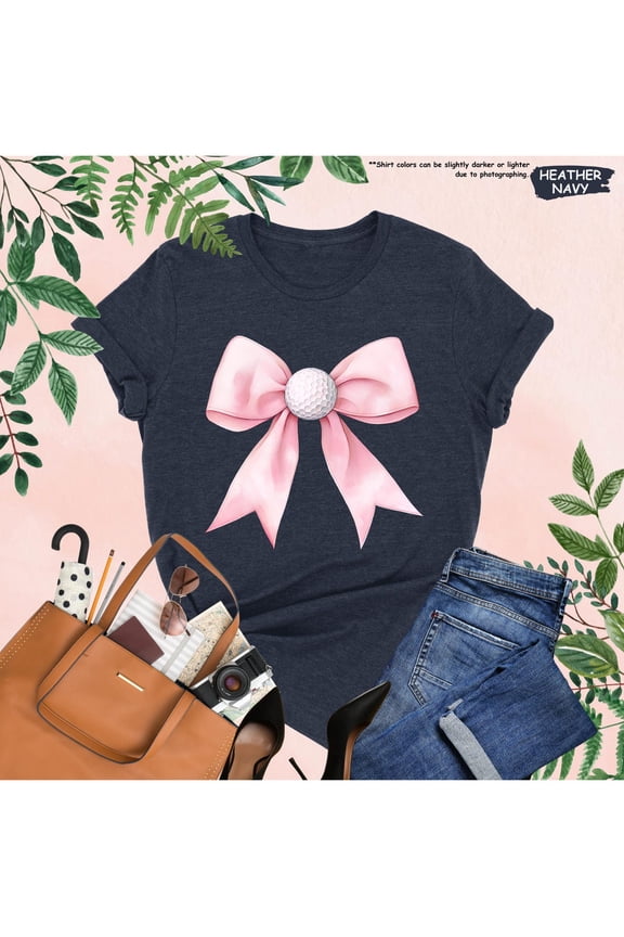 Pink Bow Golf Shirt for Women, Cute Golf Tournament Tee, Ladies Country Club Outfit, Golf Lover Gift, Preppy Sporty Girl T-shirt, Golf Fans All Size S-5Xl