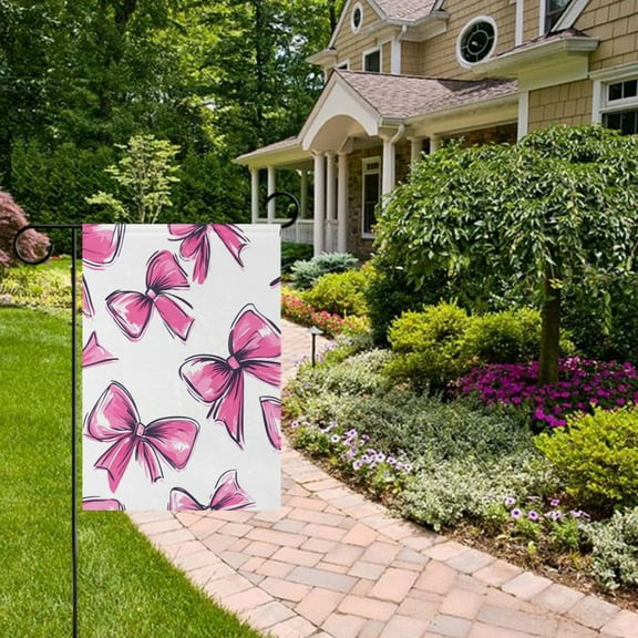 Pink Bow Hand Painted Style Garden Flag 12x18 inch Double Sided Outside Yard Decorations for Home Outdoor