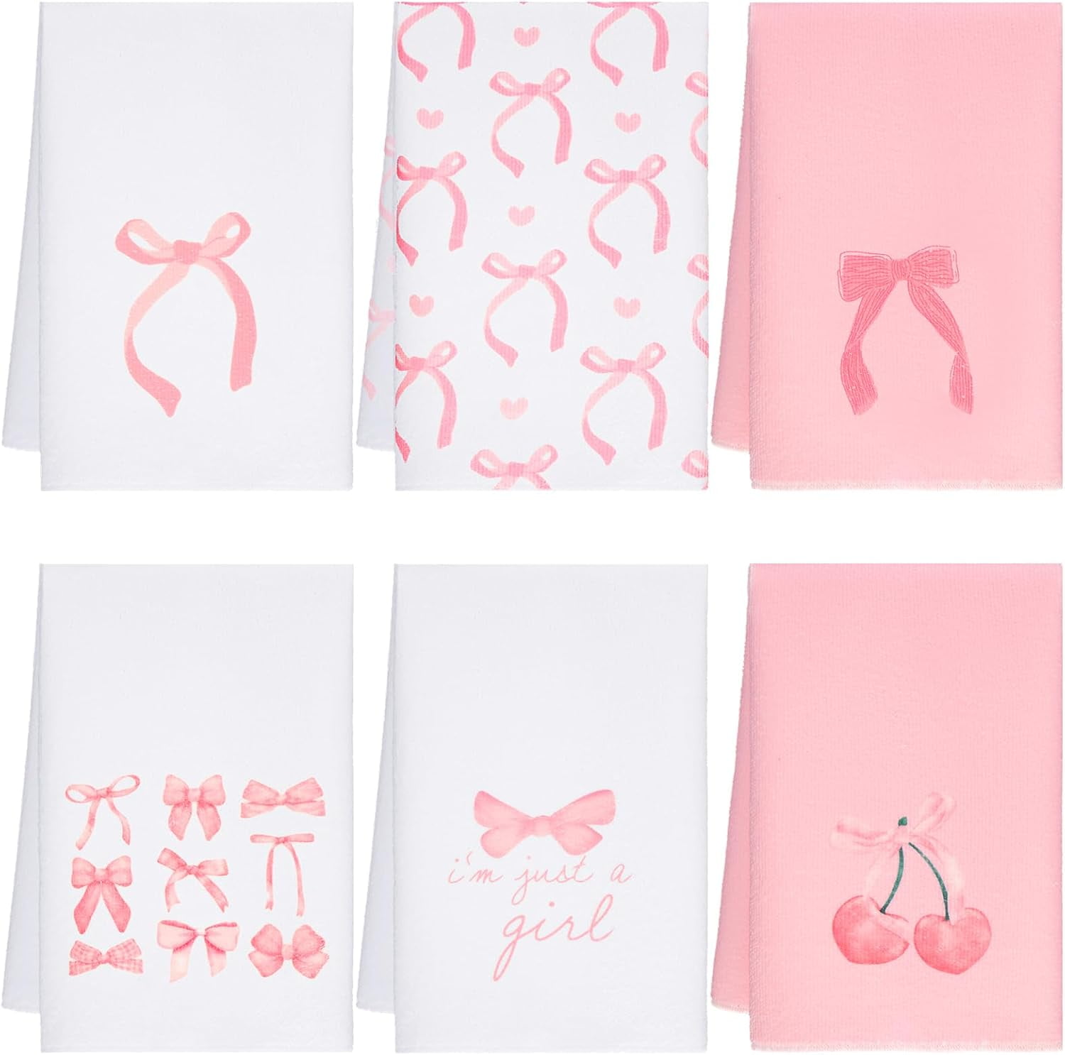 Pink Bow Hand Towels Set Pink Coquette Kitchen Towels 18 x 26, 6 Pack Coquette Decor Dishes Absorbent for Bathroom Kitchen Decor Soft Dish Cloth for Women Gifts