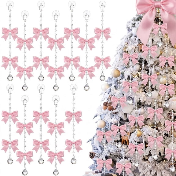 Pink Bow Hanging Garland Hanging Ornamen, Pink Ornaments for Christmas Tree