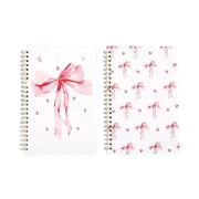 Pink Bow & Heart Spiral Notebook, 8.26in x 5.51in, Minimalist Cute Appearance, Effortless Page Flipping & Clean Tear for Student Journaling & Daily Use 2-Pcs
