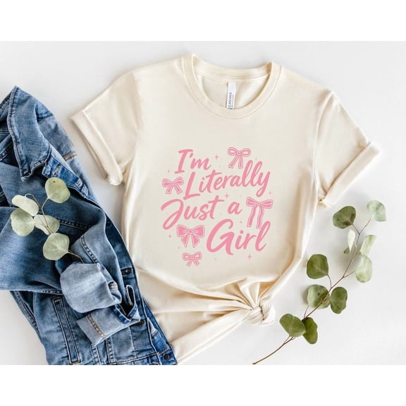 Pink Bow I'm Literally Just a Girl T-Shirt, Y2K Aesthetic Shirt, Soft Girly Tee, Coquette Trendy Womens Shirt, Her, Girl Shirt All Size S-5Xl