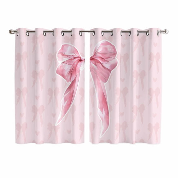 Pink Bow Kitchen Curtains Window Panels, Cute Watercolor Girls Cartoon Luxury Insulated Window Treatment Curtain, Grommet Curtains for Bedroom/Living Room/Bathroom, 2 Piece 52"Wx72"L