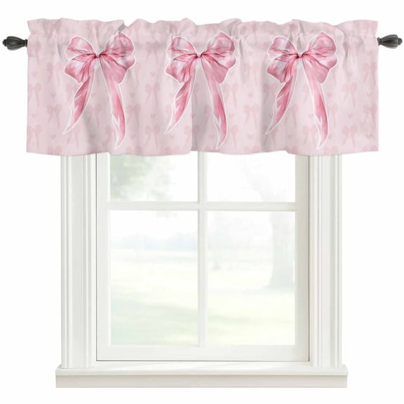 Pink Bow Kitchen Valances for Windows, Cute Watercolor Girls Cartoon Luxury Bathroom Window Valances 60x18 Inch Rod Pocket Window Treatments Valance Curtains for Living Room Bedroom Decor