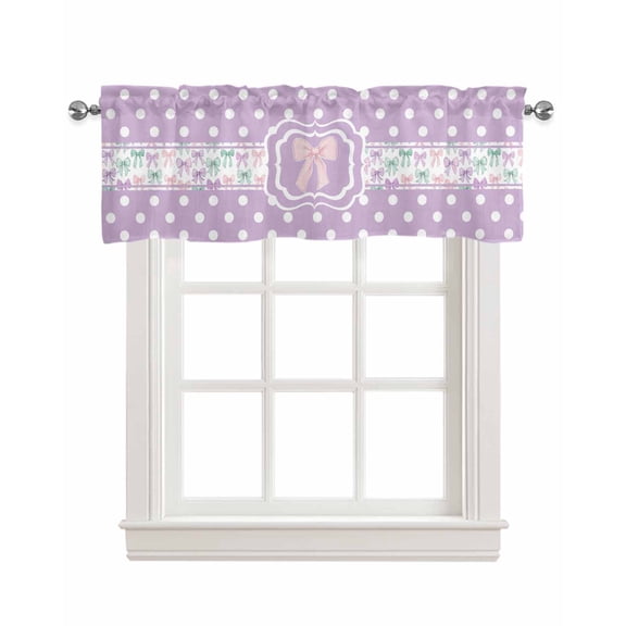 Pink Bow Kitchen Valances for Windows Farmhouse Linen Window Valance Curtain for Living Room Window Treatment Modern Cartoon Cute Funny Dots Striped Valance Rod Pocket Topper Drape, 60 x 18 Inch